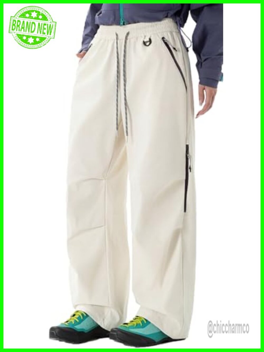Waterproof Quick-Dry Cargo Pants Wide Leg Elastic Waist Outdoor
